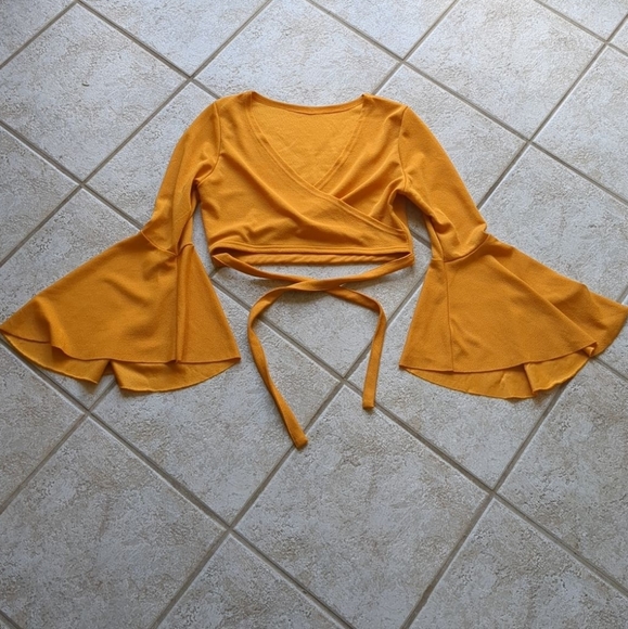 SHEIN Tops - Yellow wrap crop top